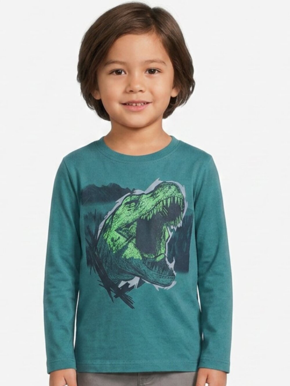 Carter’s Kids Boys Teal Dinosaur Long Sleeve Graphic Tee Cotton Blend Size 6/6A
